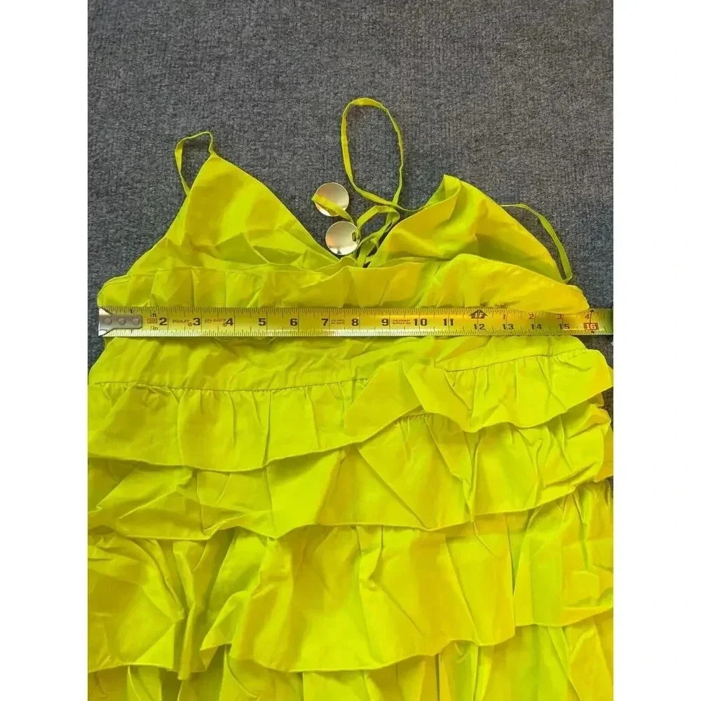 Staud Rylie Green Sleeveless Tiered BOUGAINVILLEA Ruffled Maxi Dress Sz L - Picture 16 of 16